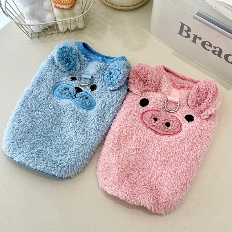 Chaleco de peluche con osito bordado para mascota