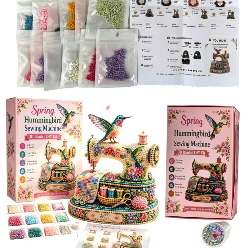 Vista lateral del kit de cuentas 3D Spring Hummingbird