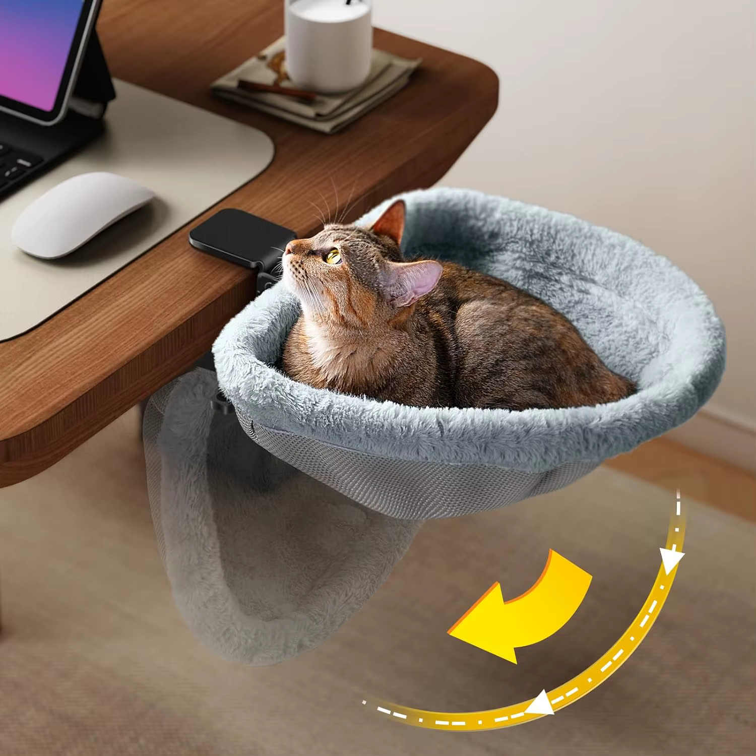 Hamaca Cama Gato con Abrazadera – Escritorio, Piel Sintética, Plegable - imagen 3