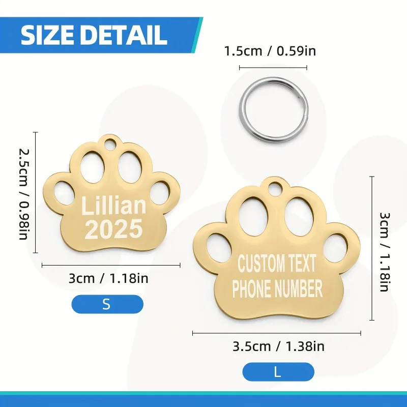 Placa Identificación Personalizada para Gato con Nombre Grabado y Diseño Huella