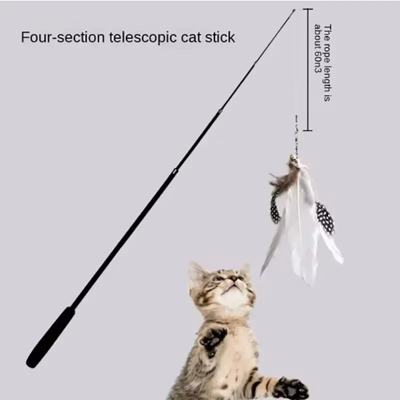 Varita telescópica larga para gatos – Juguete resistente con plumas - imagen 2
