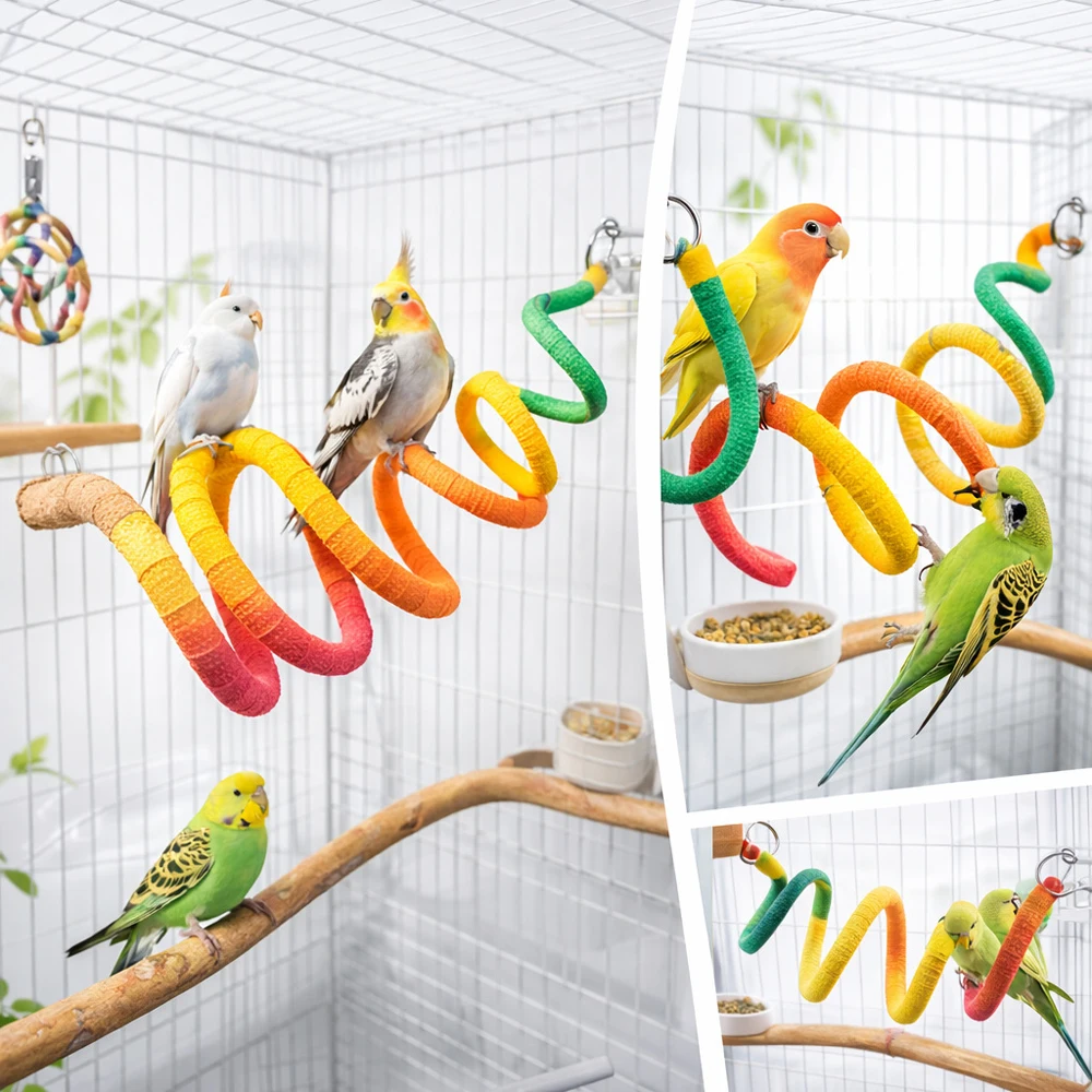 Juguete espiral de cuerda con ventosa para loros y agapornis - imagen 3