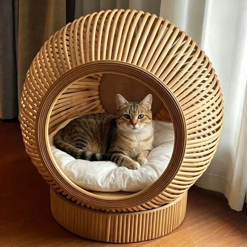 Cama nido de ratán para gatos – Semi cerrada y transpirable - imagen 2