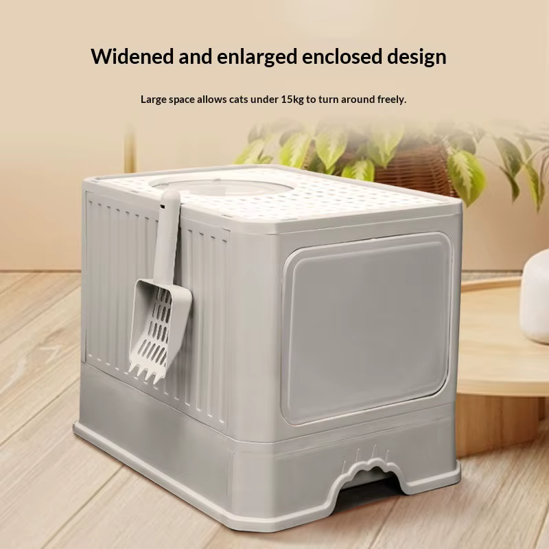 Caja de arena plegable para gatos – Grande, cerrada y antisalpicaduras - imagen 4