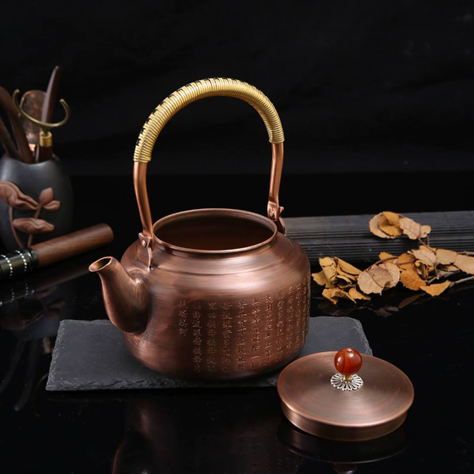 Tetera de cobre compacta con mango envuelto: clásica y resistente - imagen 4
