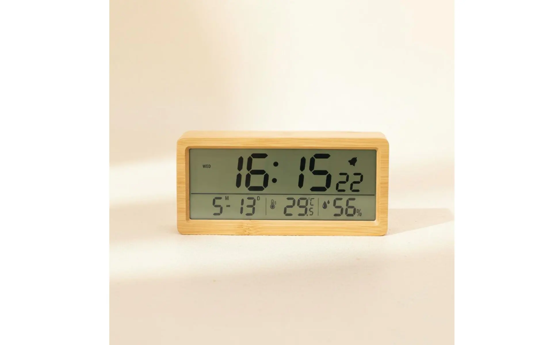 Reloj despertador digital de madera con pantalla grande para oficina