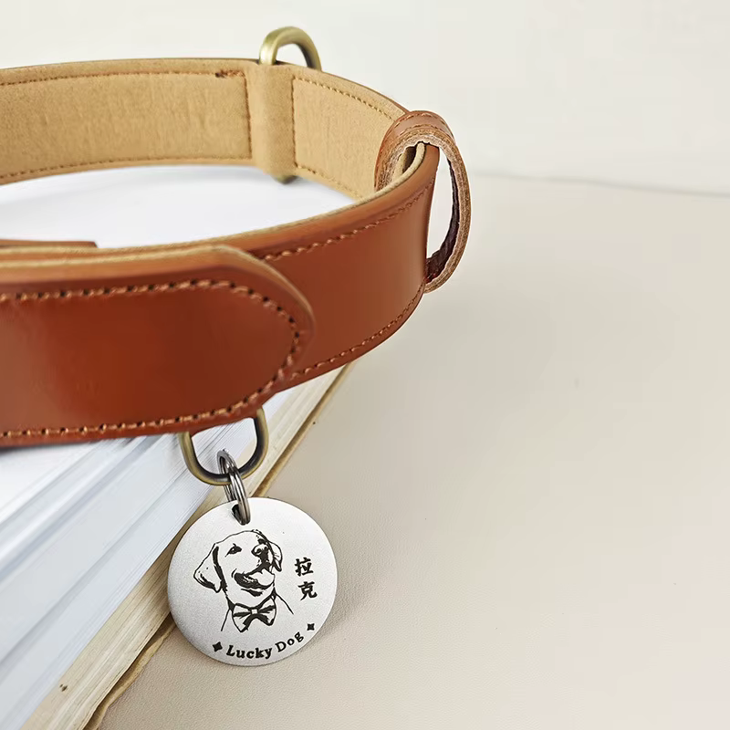 Collar de cuero real para perros – Ajustable antitiro para paseos - imagen 2