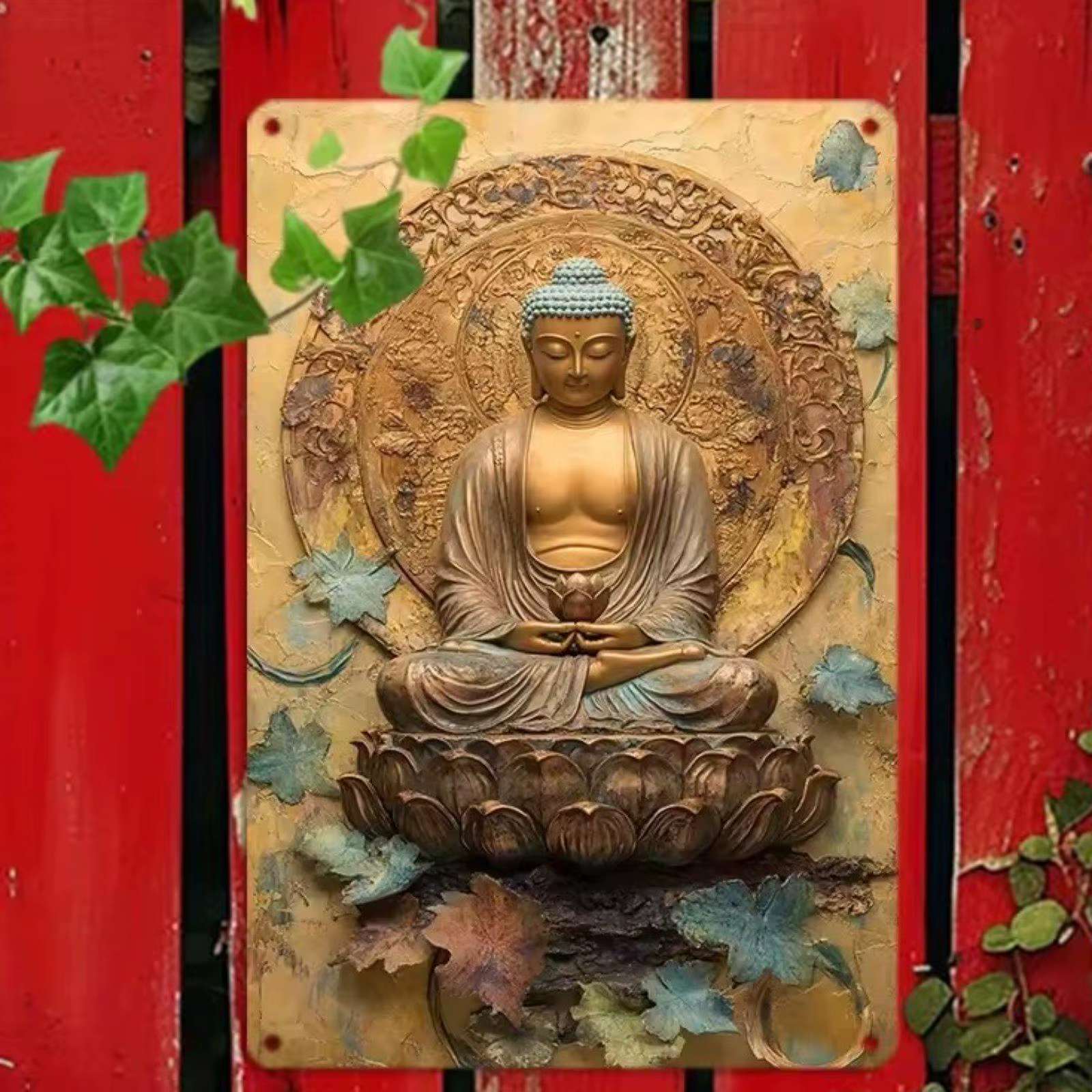 Placa decorativa 2D de Buda meditando estilo retro