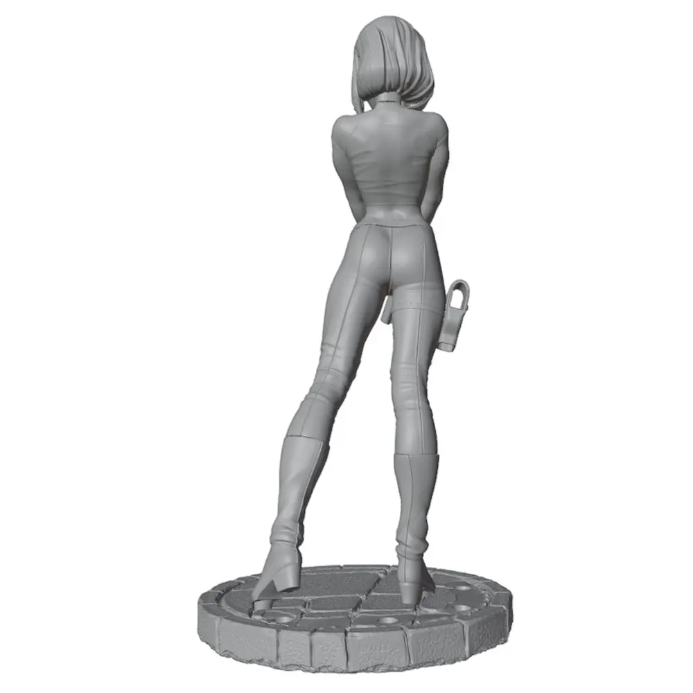 Detalle de la figura femenina con pistola