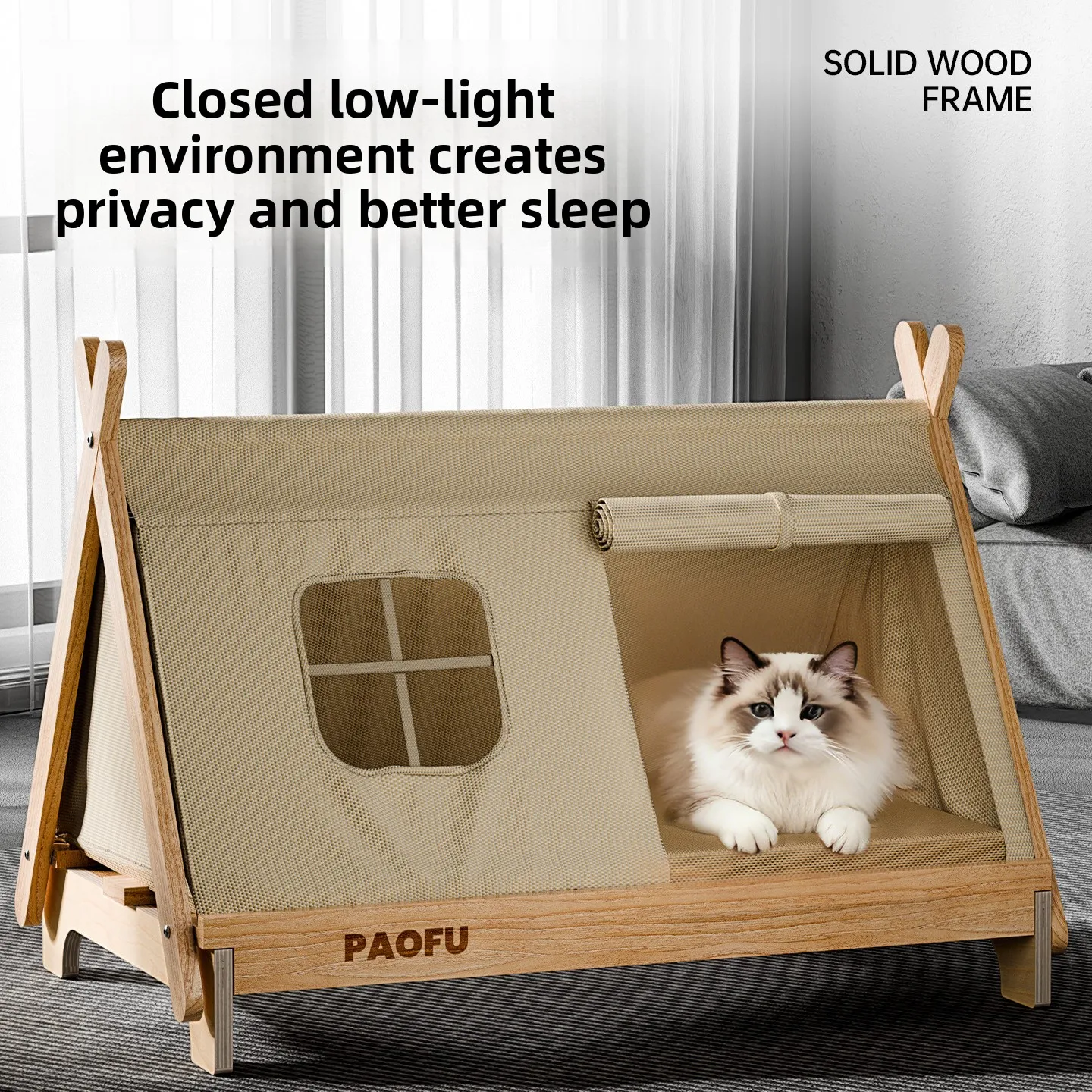 Cama nido de madera maciza elevada del suelo para gatos y perros - imagen 5