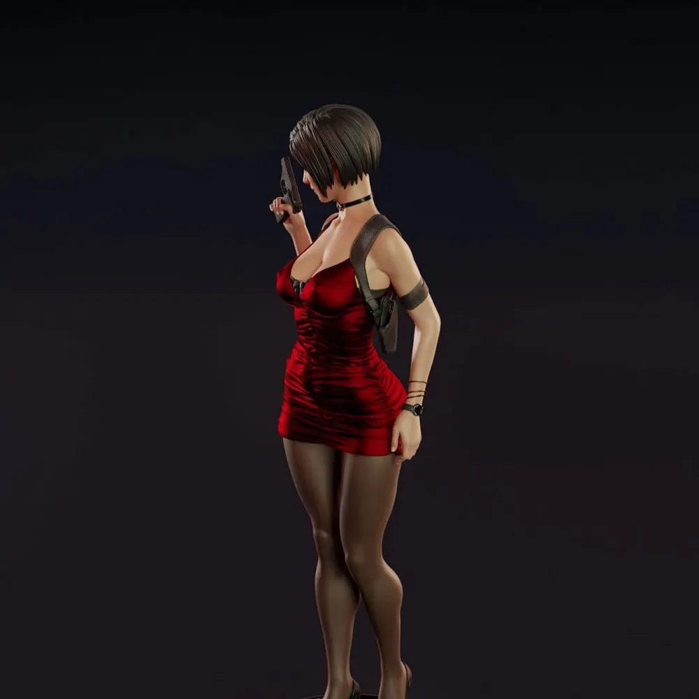 Figura de resina sin pintar a escala 1/24, vista frontal del personaje femenino