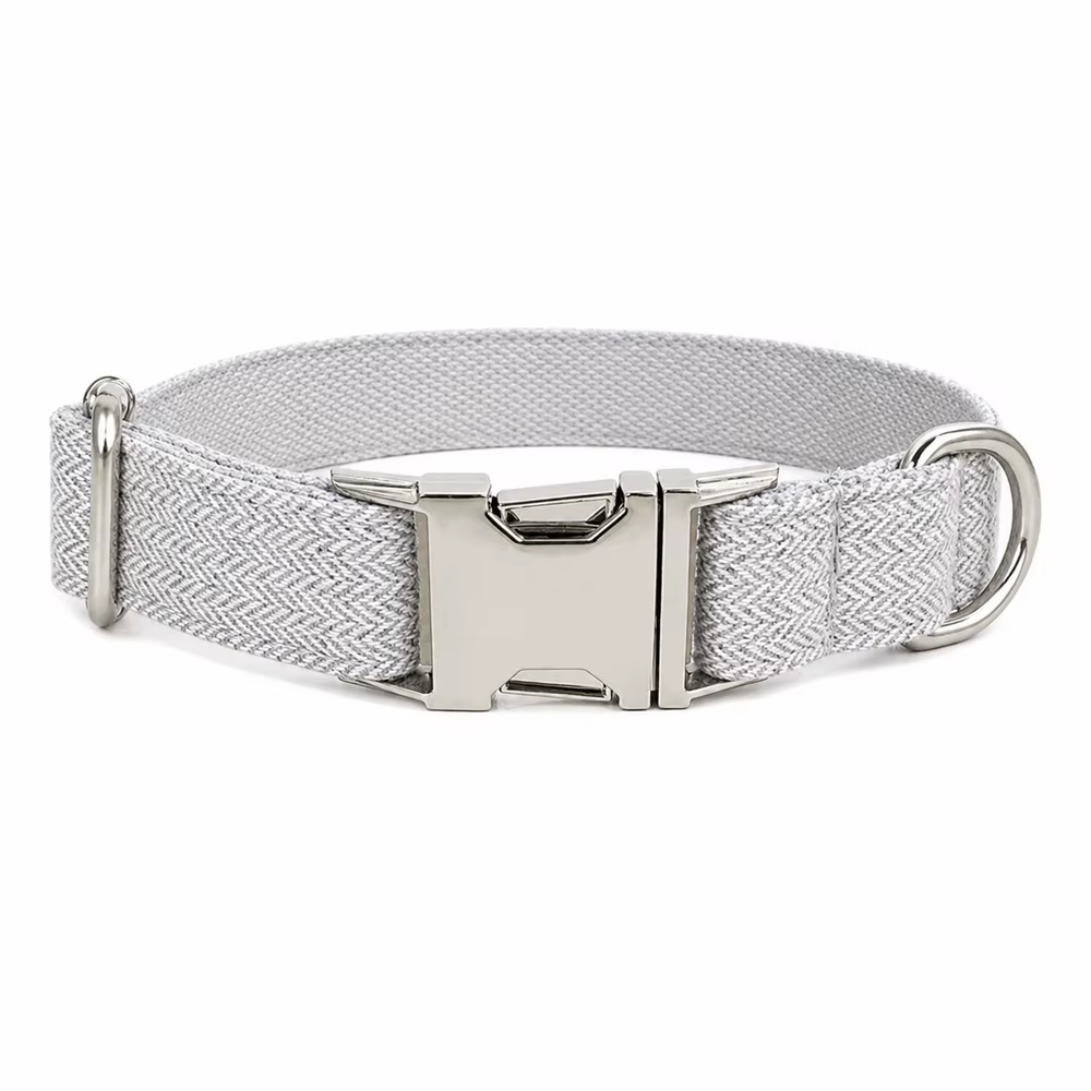 Collar de perro personalizado con nombre en tela gris claro, ajustable - imagen 5