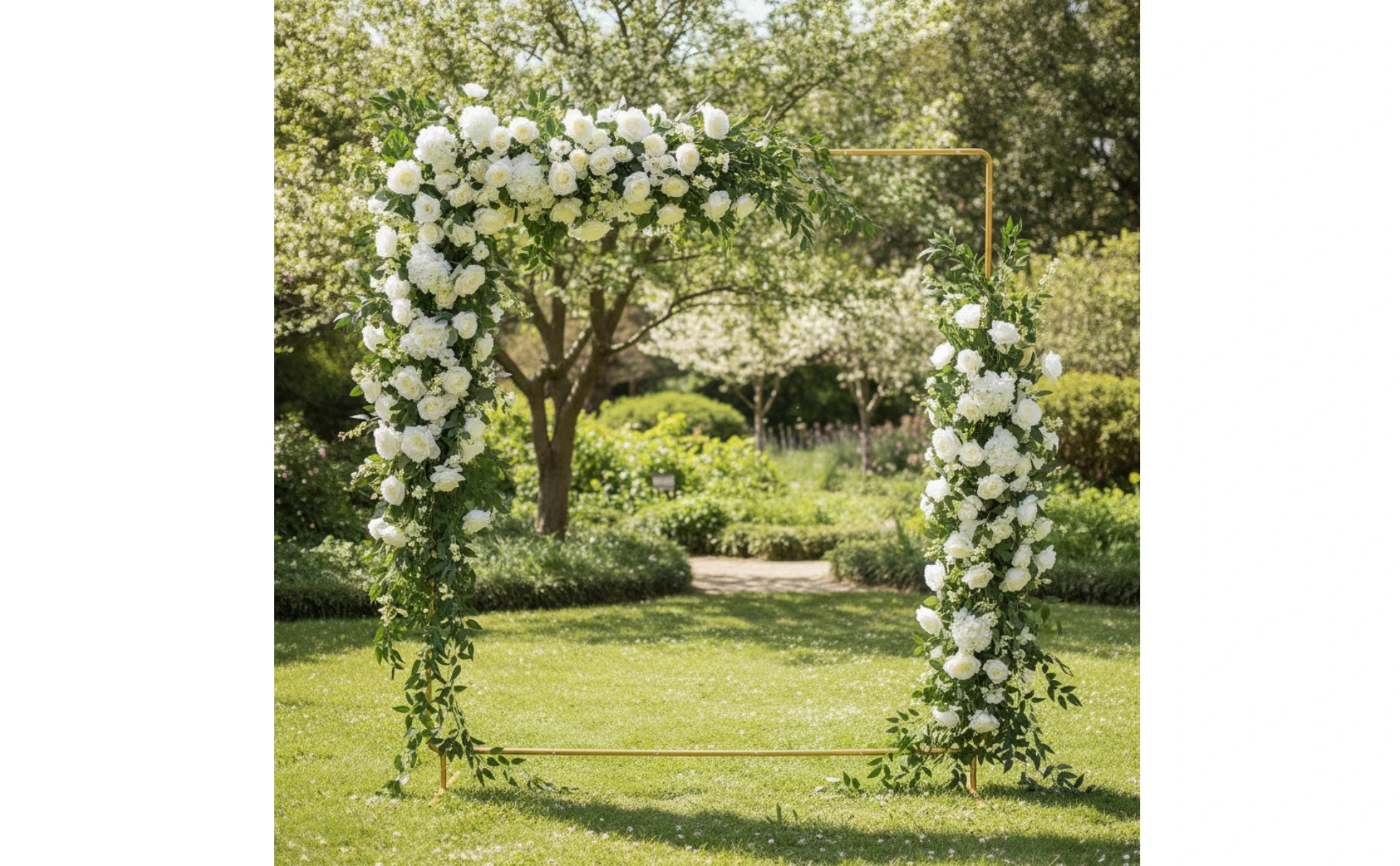 Arco cuadrado dorado para fondo de boda