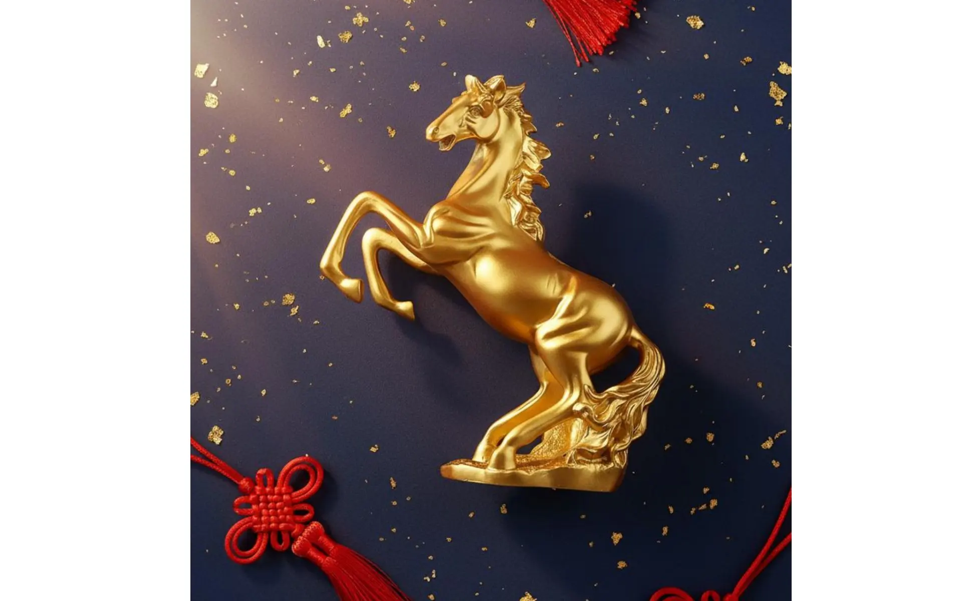 Caballo de resina con acabado dorado y postura elegante