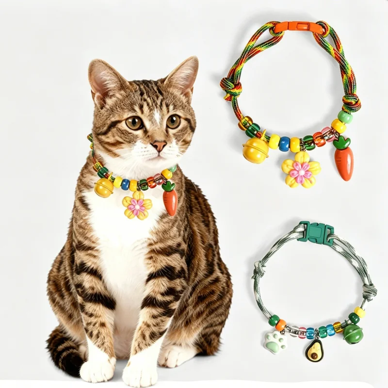 Collar tejido a mano para gato y perro con campana fresa-flor - imagen 5