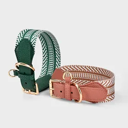 Collar y correa para perro estilo bohemio con ribete de cuero genuino