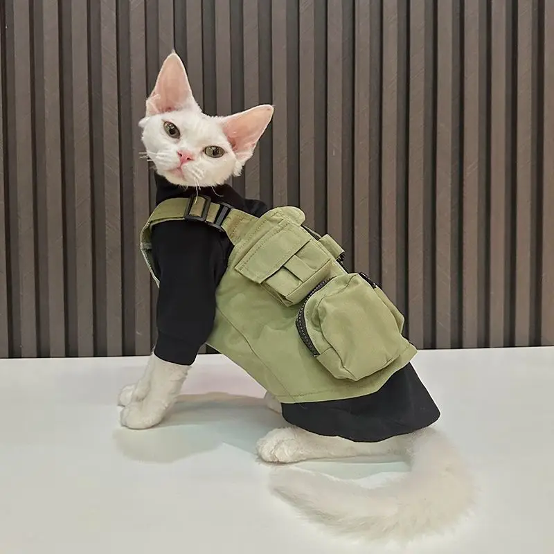 Conjunto ropa para gato y perro mini Sphynx: camiseta y chaleco cargo - imagen 5
