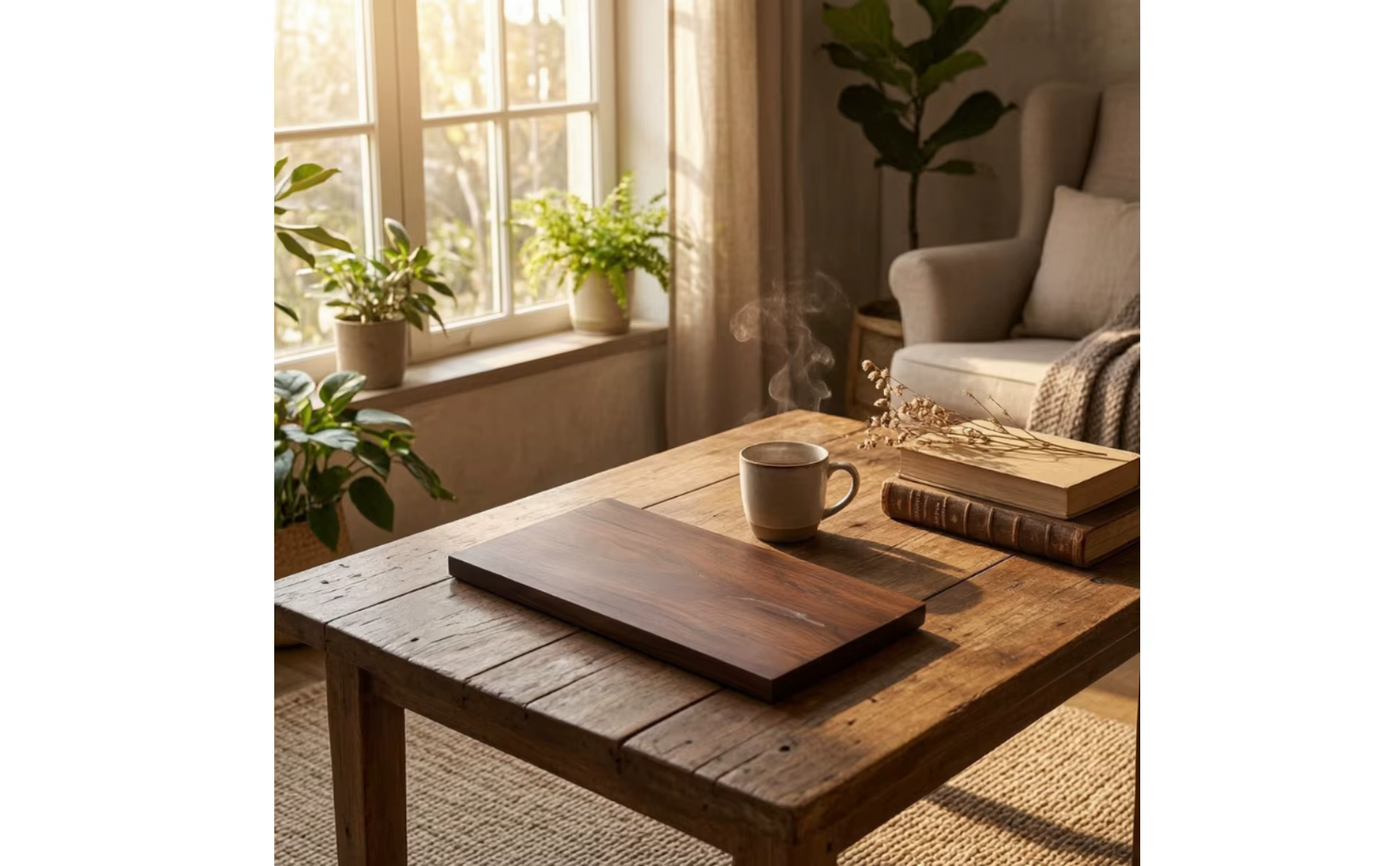Bandeja rectangular de madera de nogal negro con acabado natural