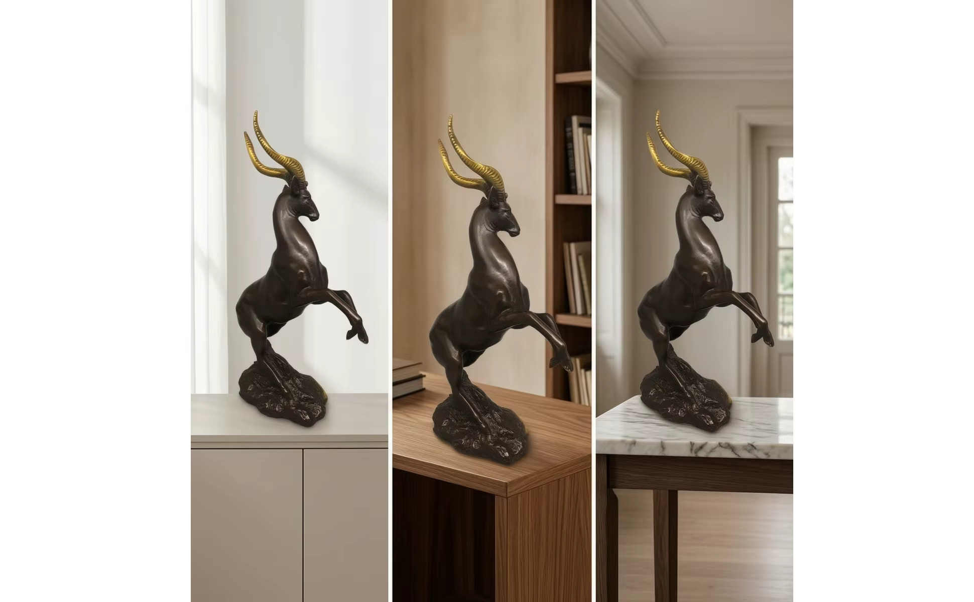 Figura decorativa de animal en una composición de sala