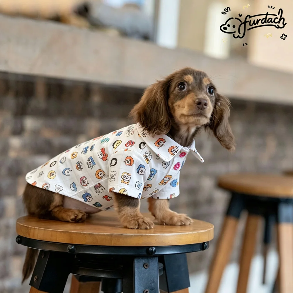 Camiseta algodón con botones para perro Dachshund con mangas, primavera - imagen 4