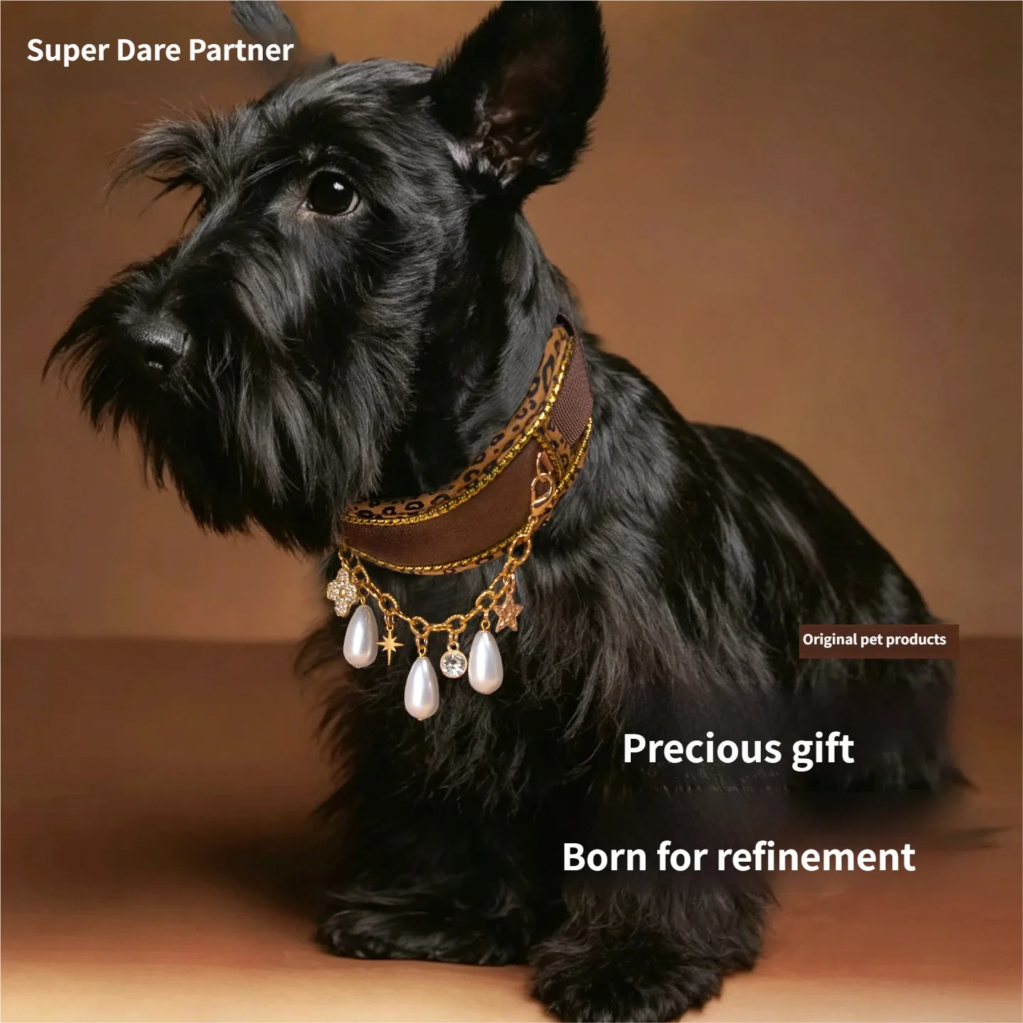 Collar de perro ancho acolchado con estampado leopardo y perlas desmontables - imagen 2