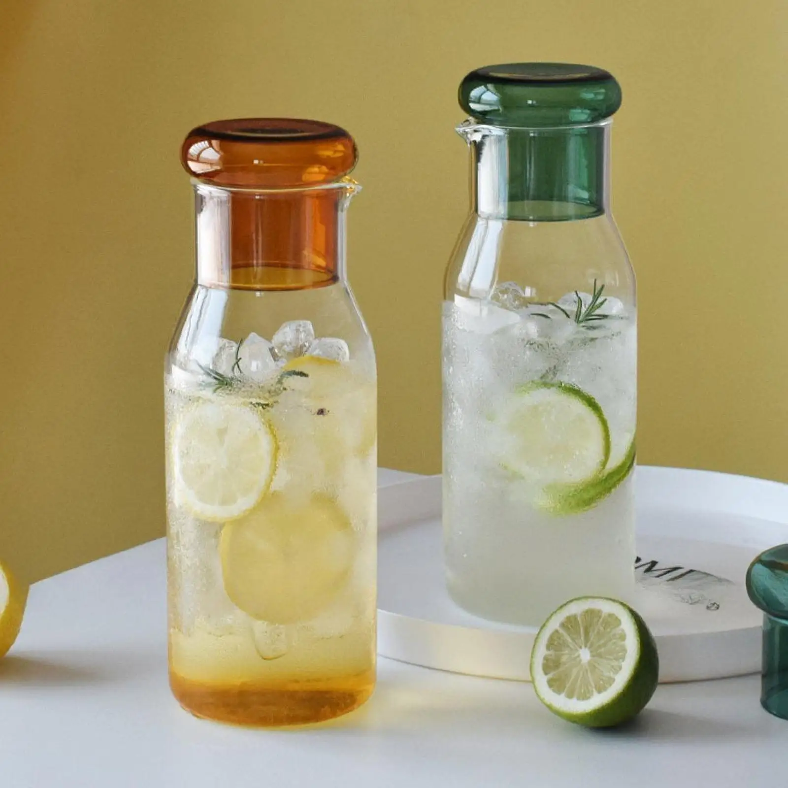 Jarra de vidrio con tapa y vaso para bebidas frías y calientes, limonada, té y zumos - imagen 4