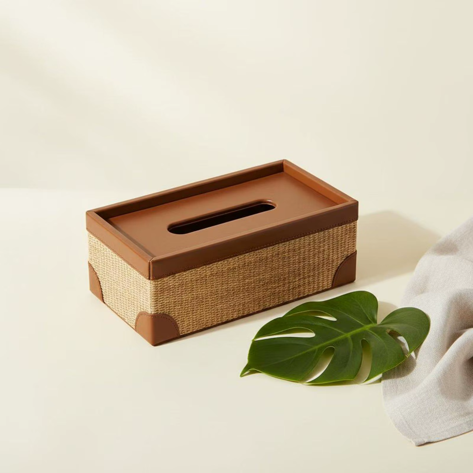 Caja pañuelos tejida estilo ratán para decoración - imagen 5
