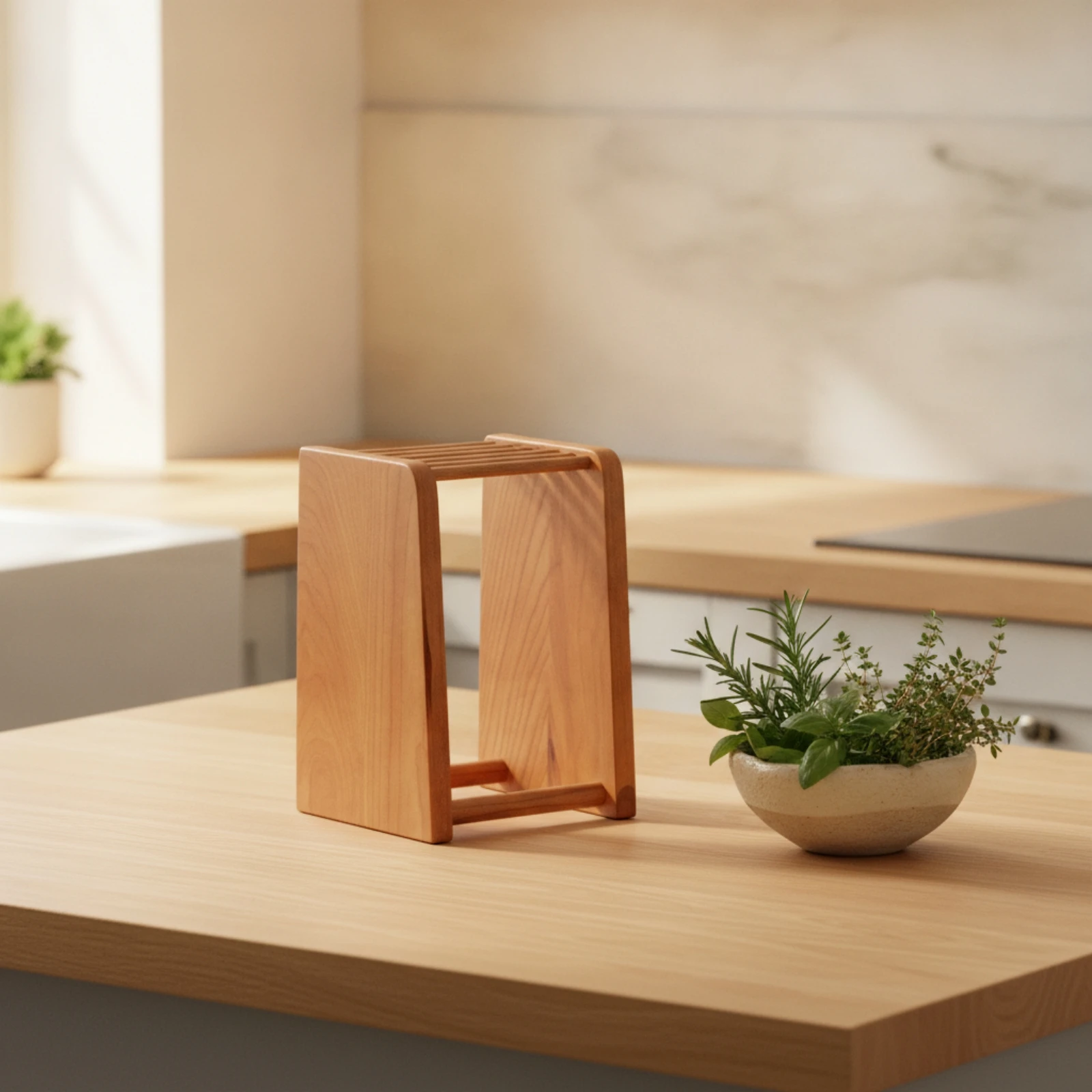 Soporte de cuchillos de madera ventilado y compacto para la cocina