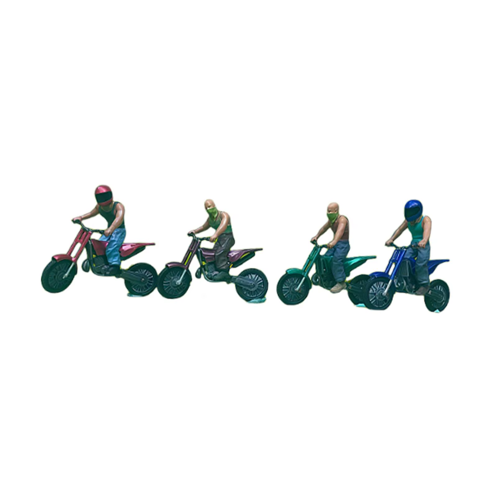 Motociclista en miniatura con chaleco sobre moto a escala 1:64