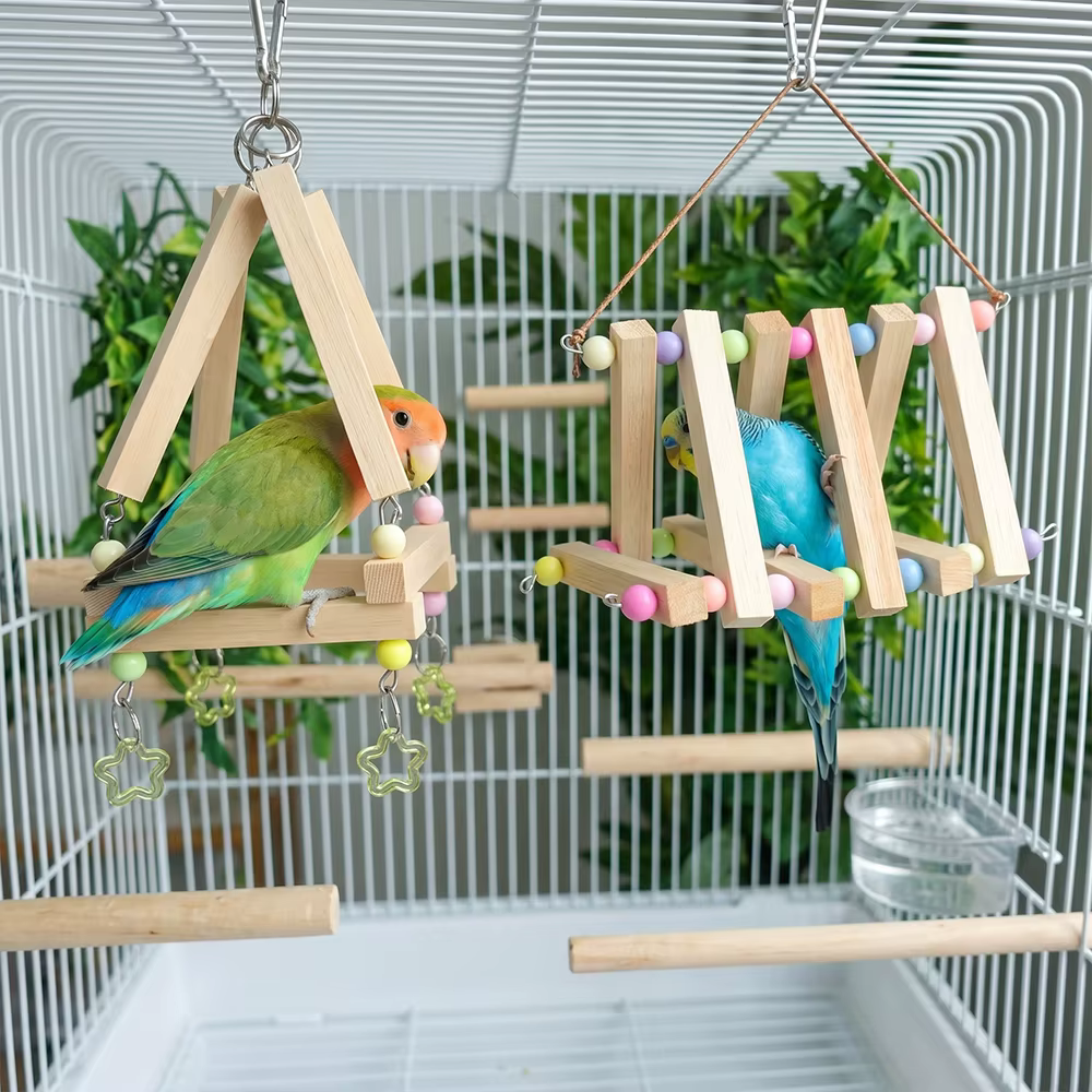 Juguete de madera para loros: columpio colgante y escalera - imagen 2