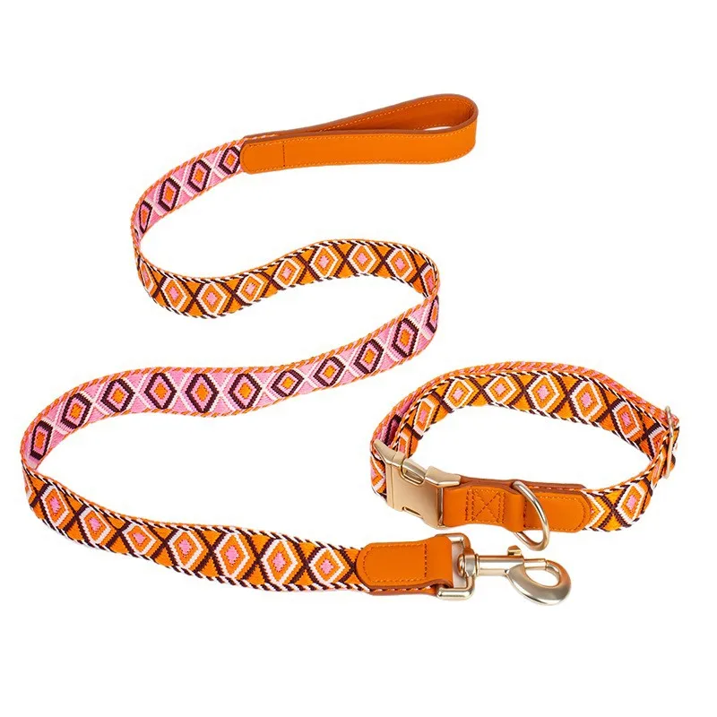 Conjunto collar y correa perro jacquard boho antitirones PU - imagen 4