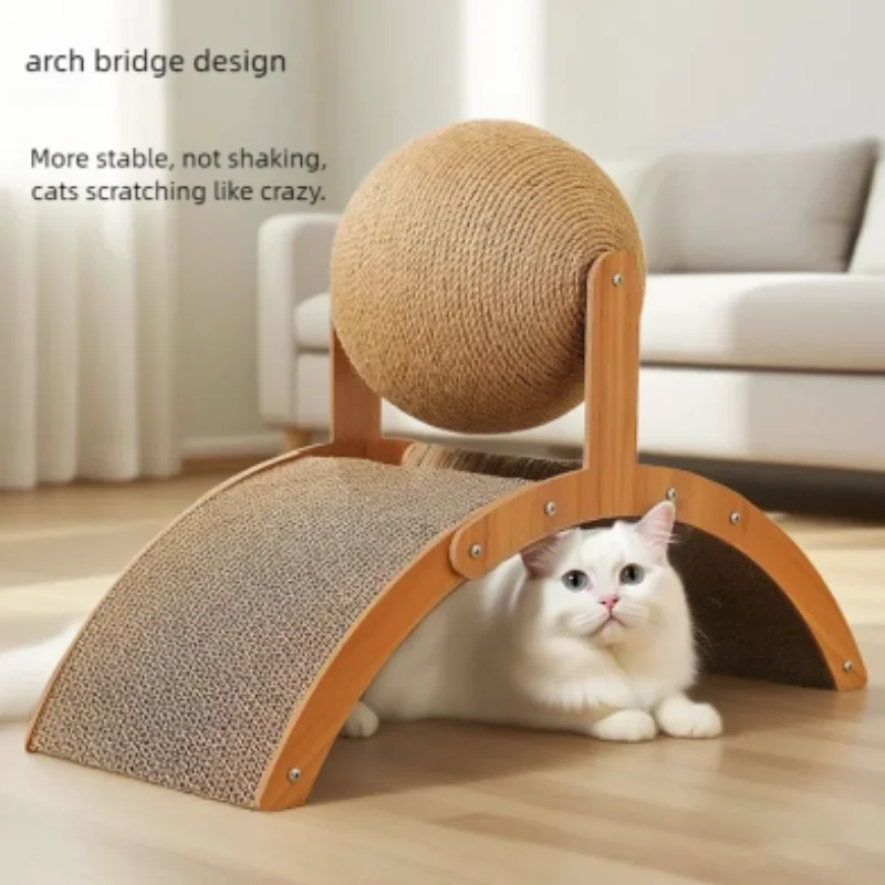 Rascador de madera con sisal y pelota para gatos - imagen 5