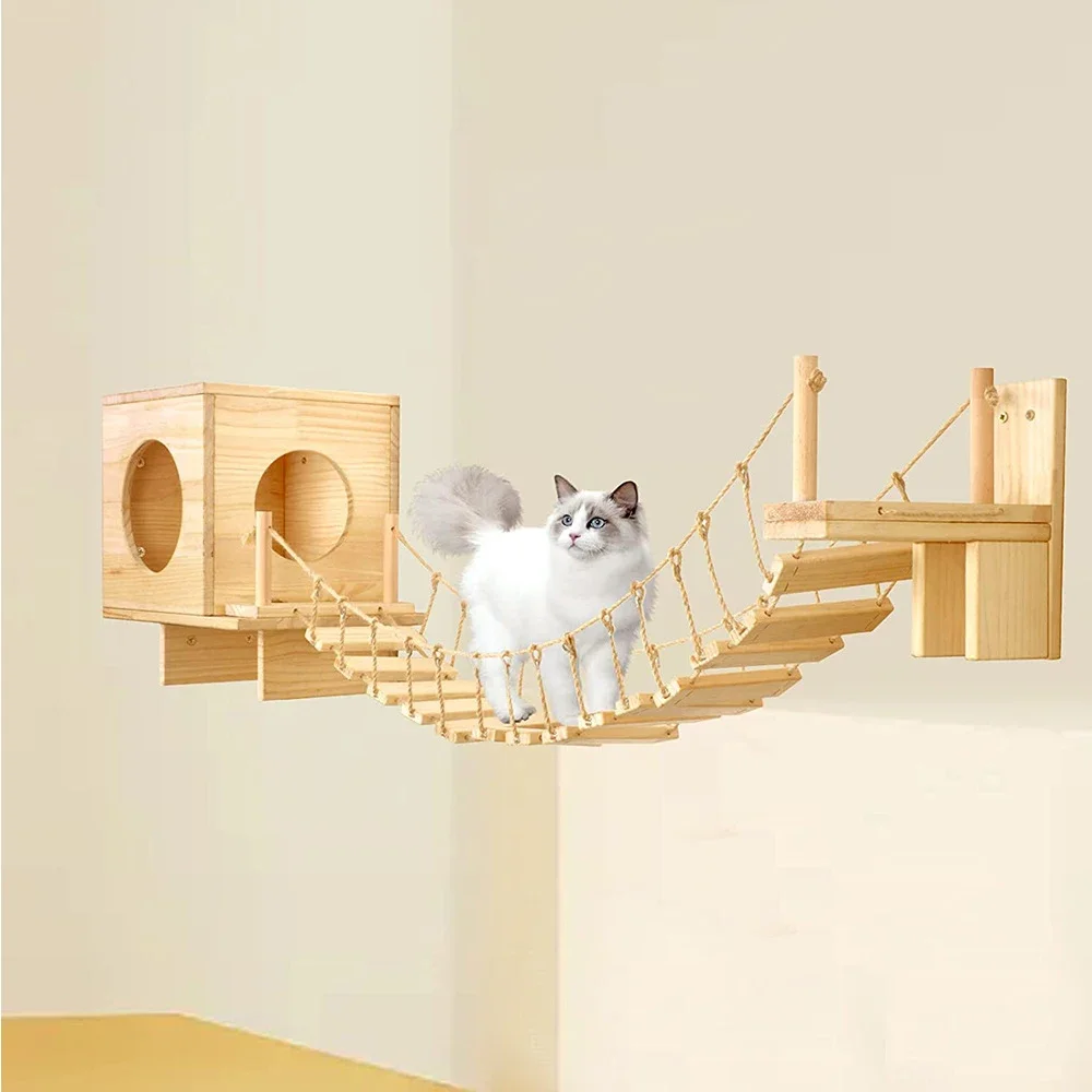 Casa de pared para gato con puente de sisal