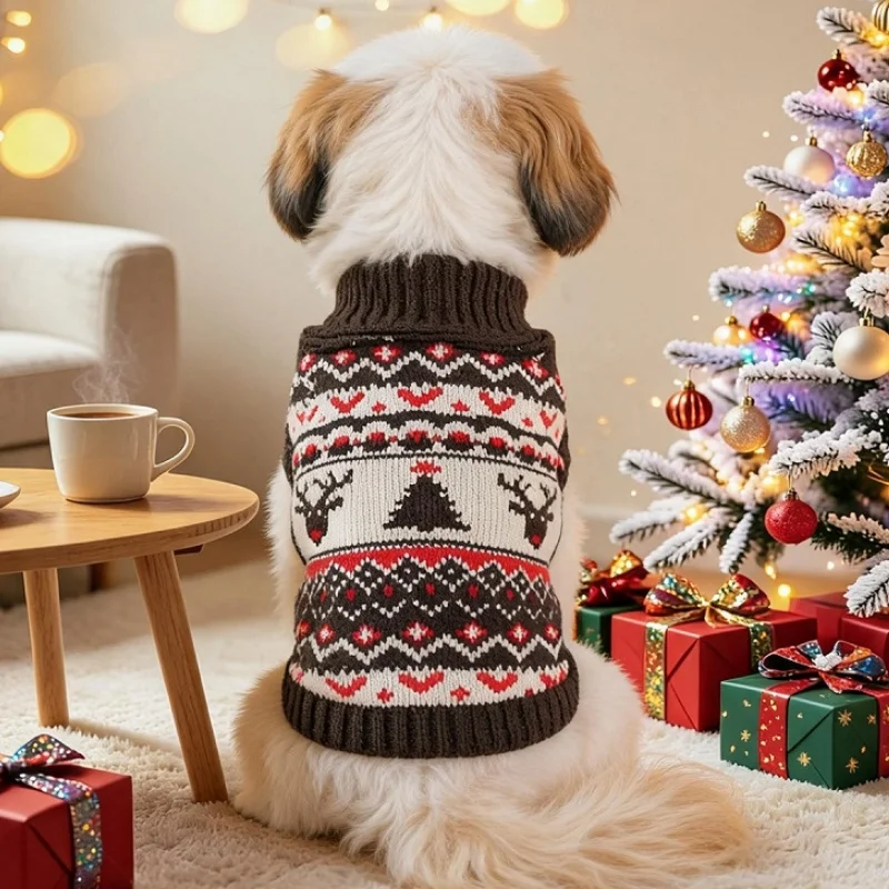 Jersey tejido cuello alto para perros y gatos con estampado de lazo - imagen 2