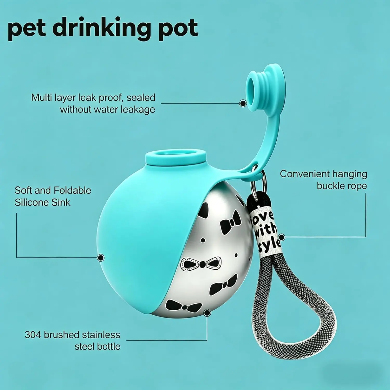 Botella agua para viaje perros pequeños, a prueba de fugas - imagen 2