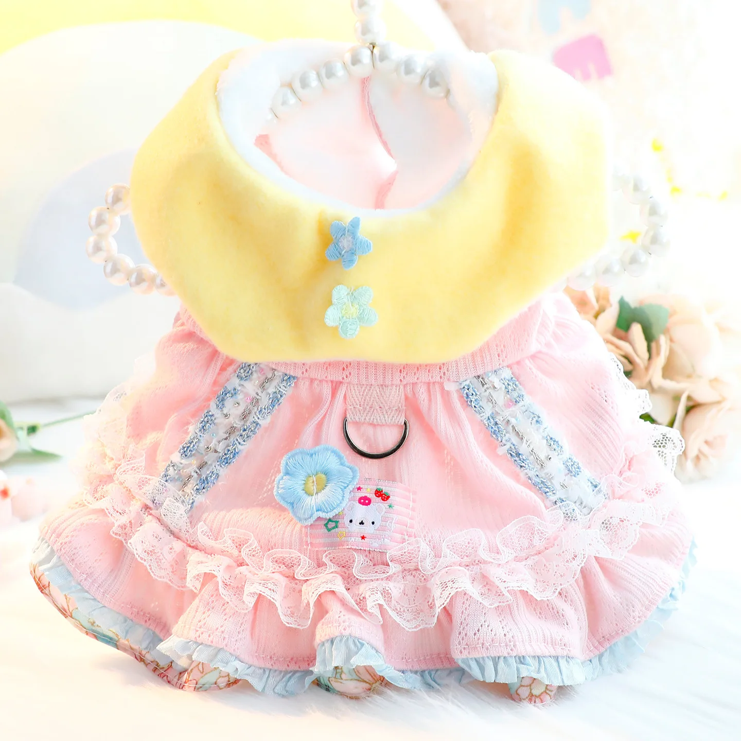 Abrigo vestido acolchado para perro pequeño con encaje - imagen 2