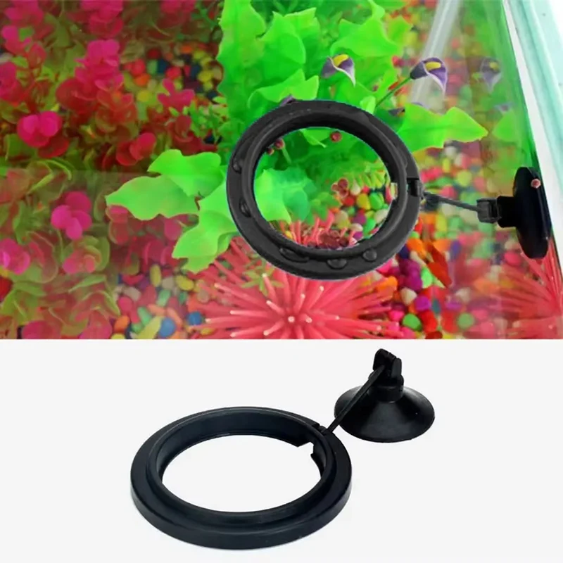 Anillo colocado en la pared del acuario con ventosa visible