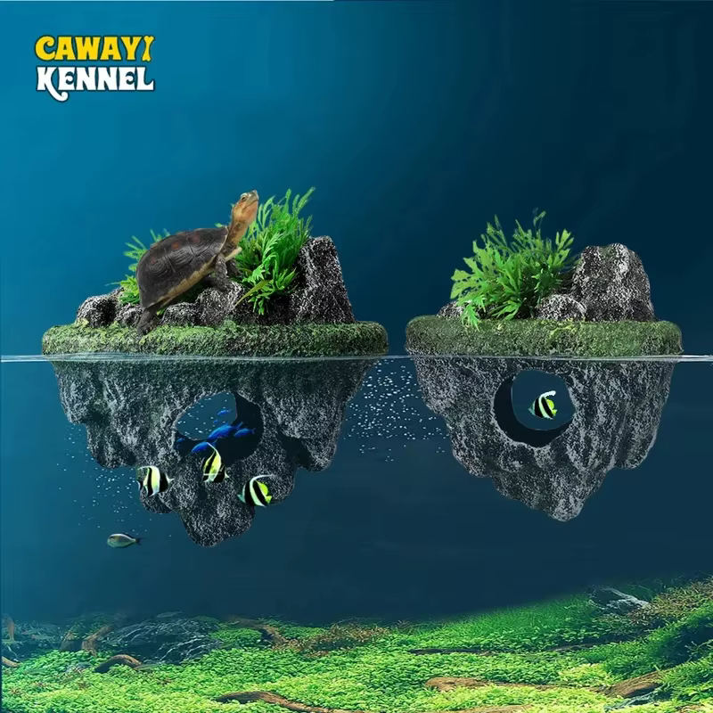 Adorno flotante para acuario con planta y cueva Betta