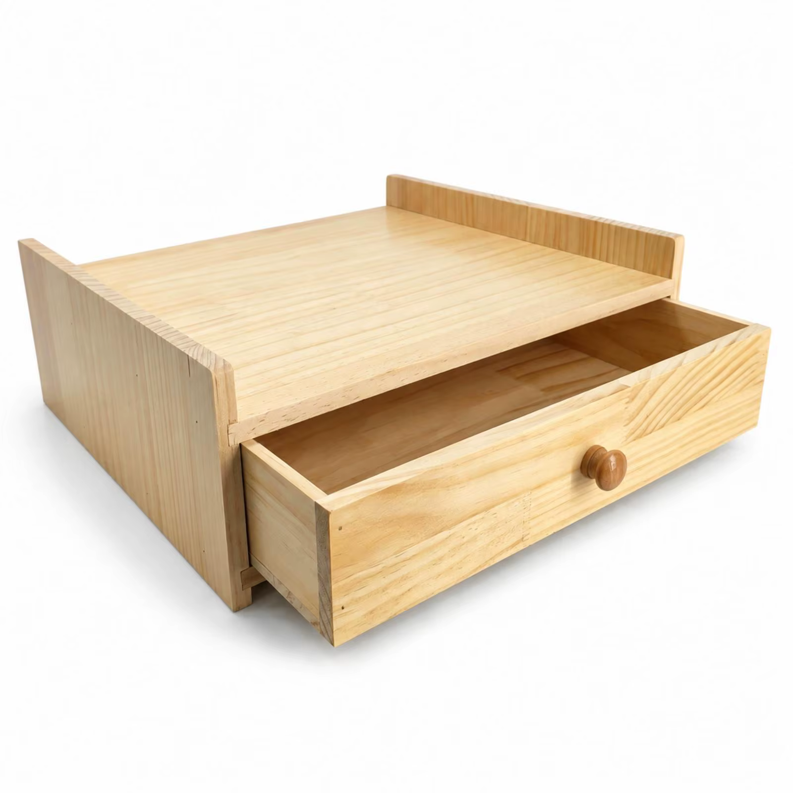 Soporte de madera con cajón para báscula de mercado
