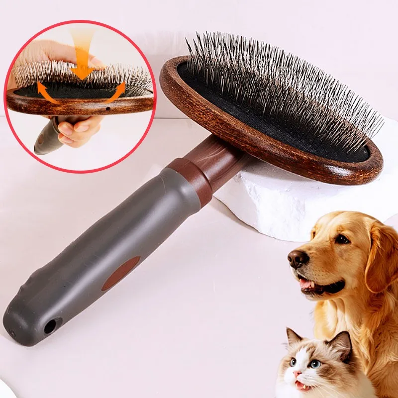 Cepillo de madera masajeador con mango cómodo para perros y gatos