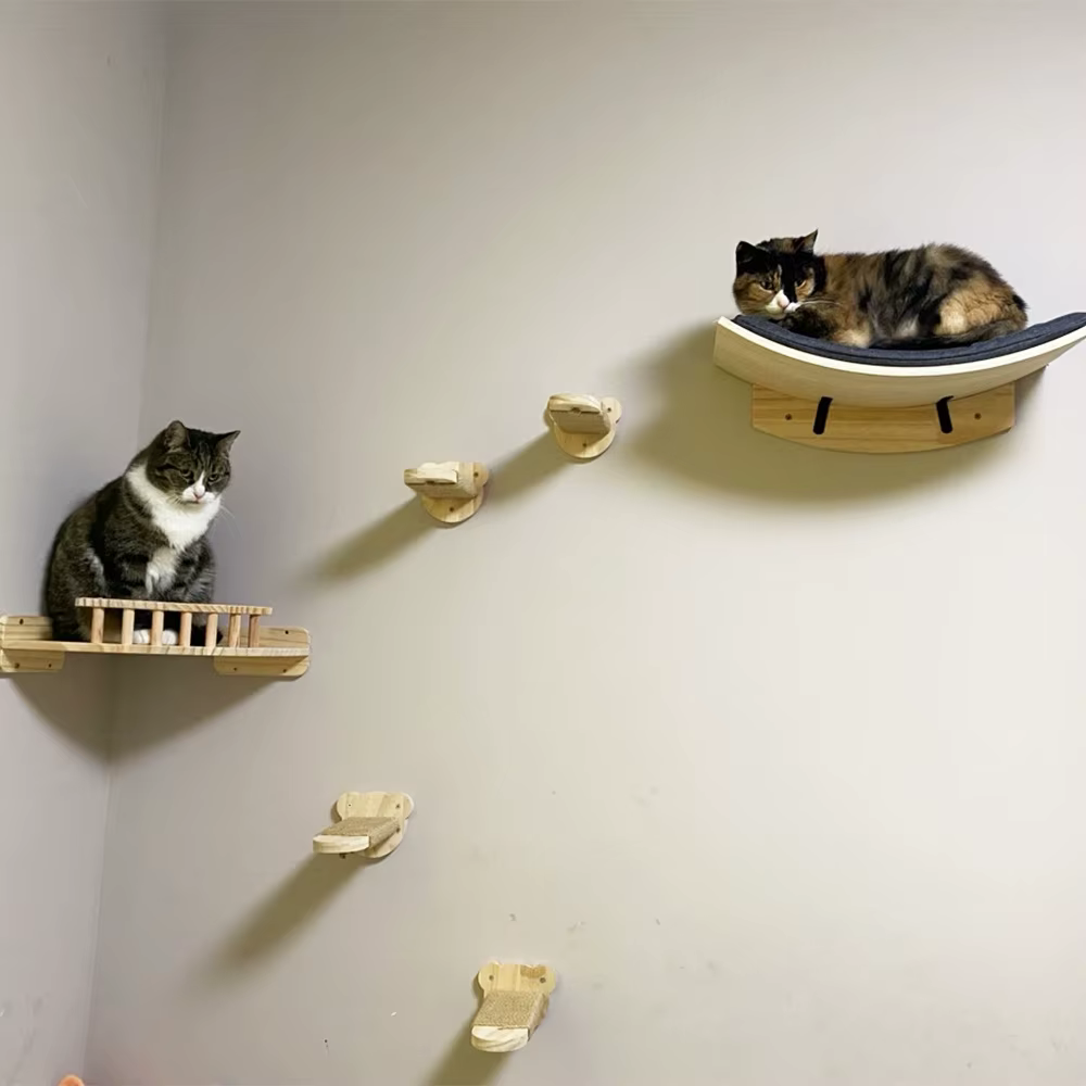 Escalera de Pared para Gatos con Puente – Mueble de Madera y Sisal - imagen 3