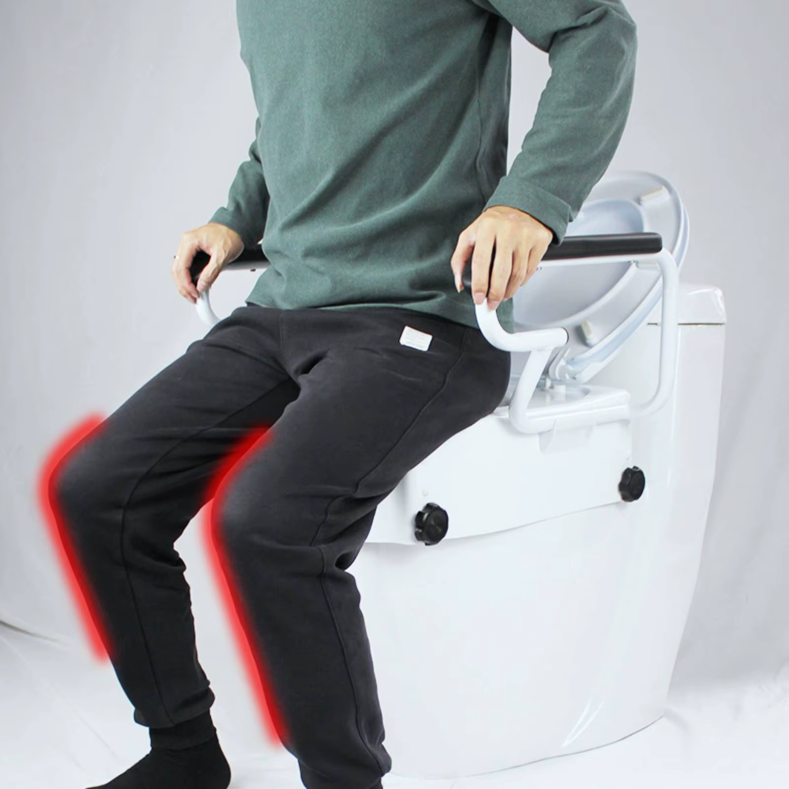 Asiento elevador para inodoro con reposabrazos abatible y acolchado - imagen 2