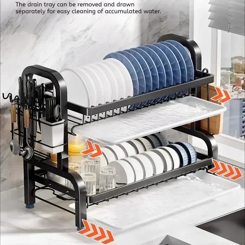 Escurridor de platos 2 niveles acero inoxidable – Soporte utensilios antiherrumbre - imagen 2