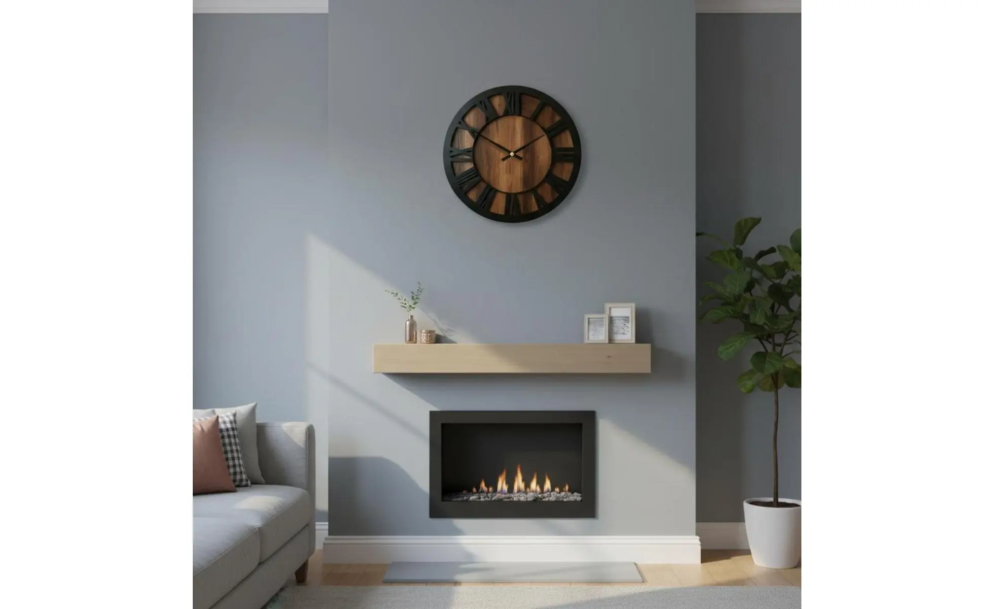 Reloj de pared nórdico con números grandes y acabado tipo madera