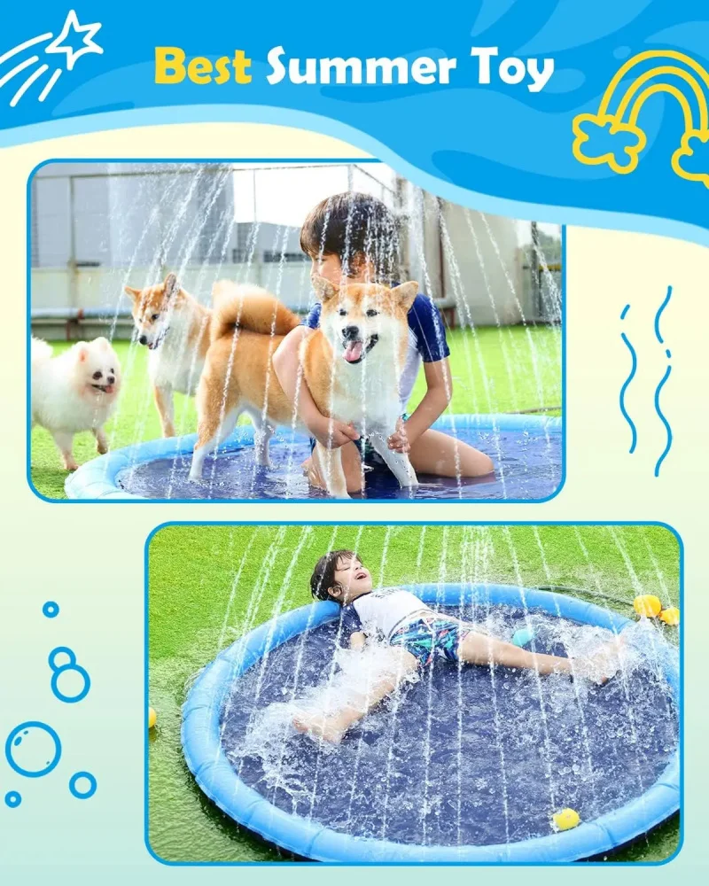 Perro jugando en la estera de agua