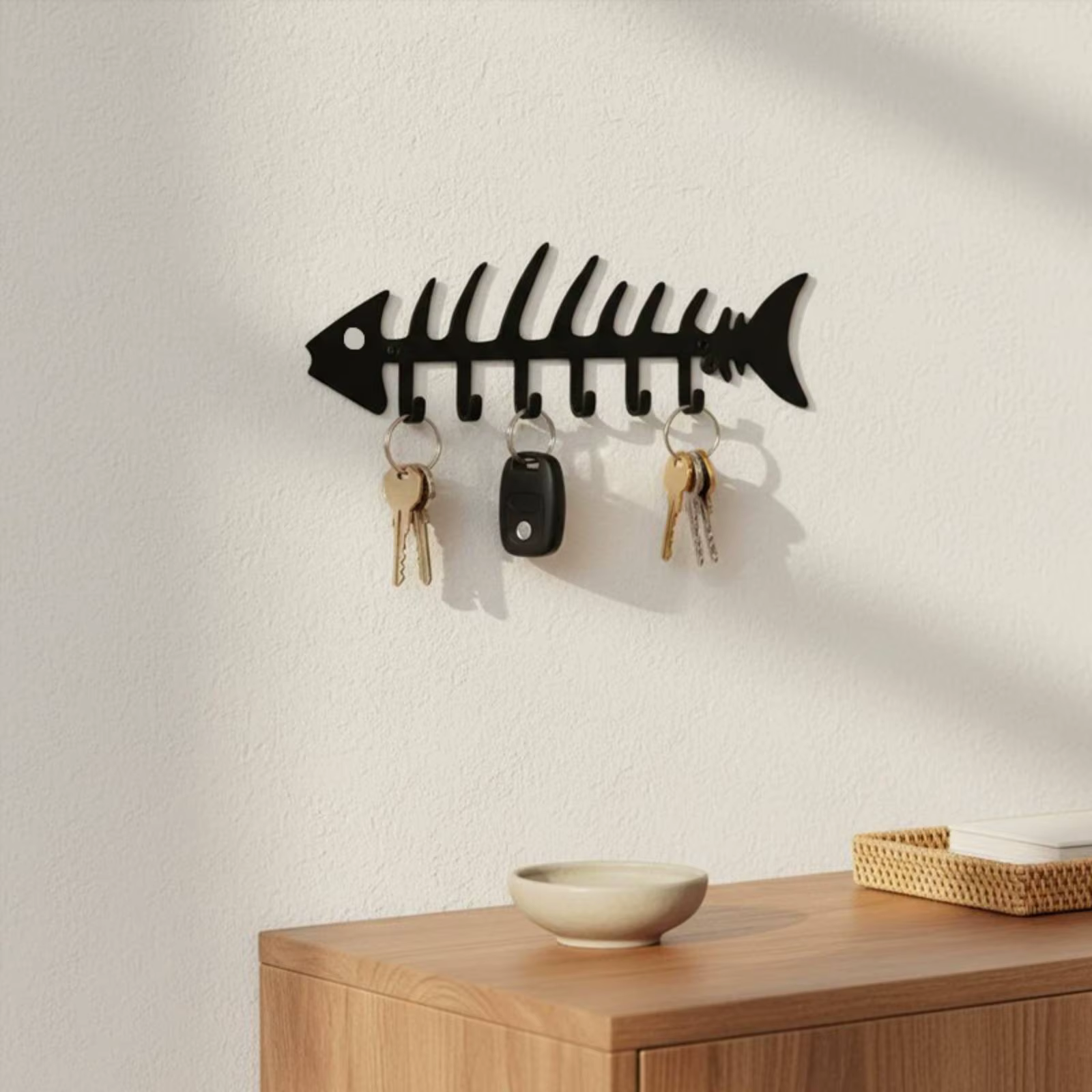 Colgador de llaves metálico de pared con diseño de espina de pez - imagen 3