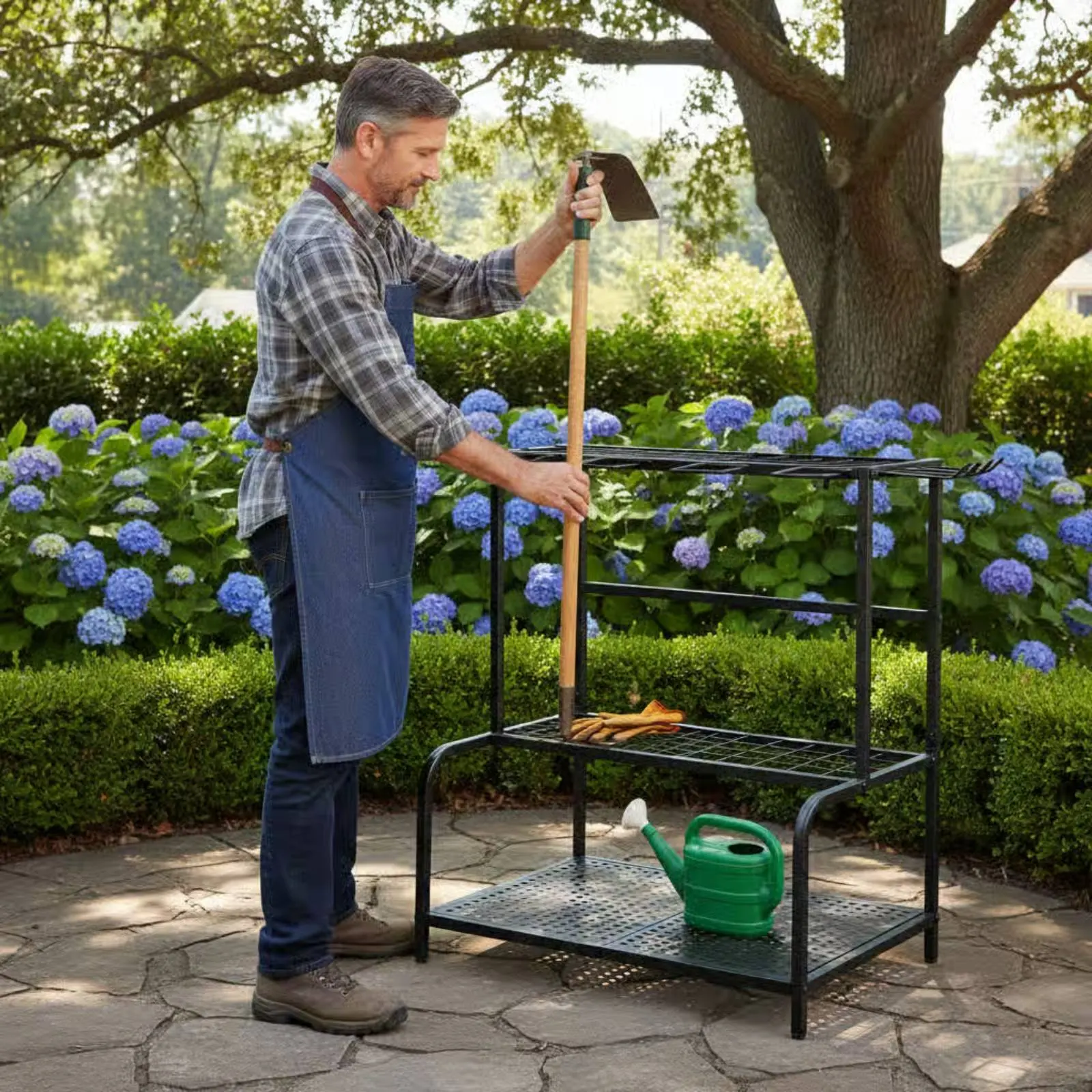 Soporte metálico para herramientas de jardín con patas ajustables - imagen 5