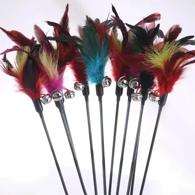 Juguete para gatos con plumas de colores – caña interactiva divertida