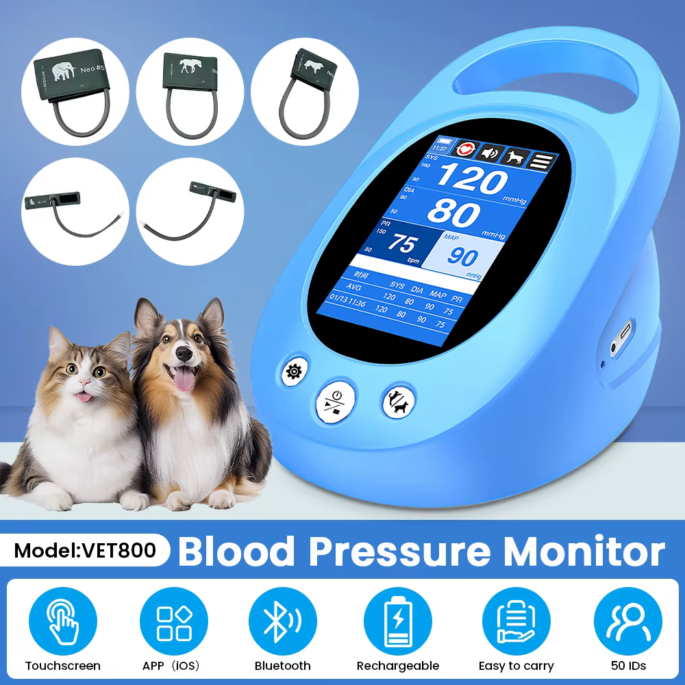 Monitor veterinario con pantalla táctil de 4.3 pulgadas mostrando interfaz intuitiva