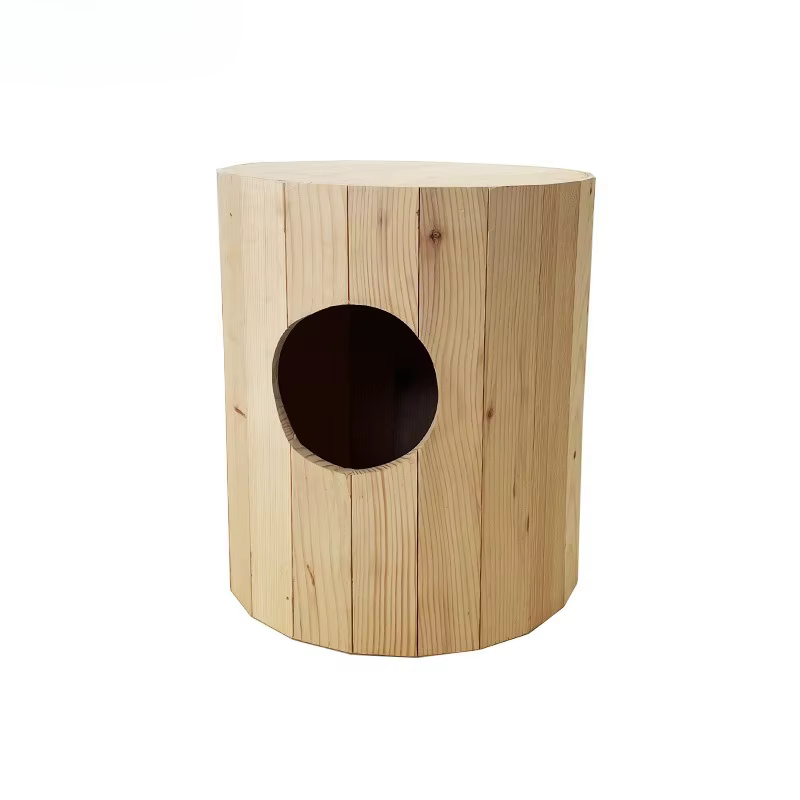 Cueva-taburete de madera para gatos: cama semicerrada de patio